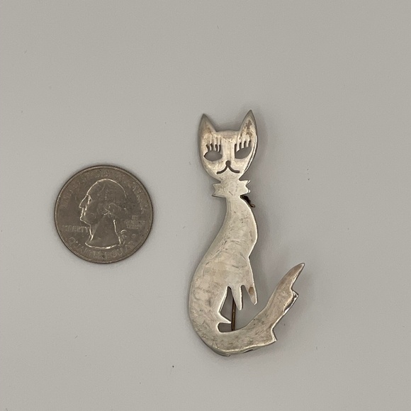 Vintage Taxco Mexico 925 Sterling Silver Kitty Cat  Brooch 8g 2.5" - Picture 6 of 6